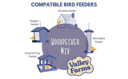 Valley Farms Woodpecker Mix Wild Bird Food with Sunflower Hearts!