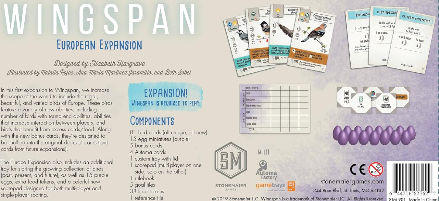 European Board Game Expansion for WINGSPAN