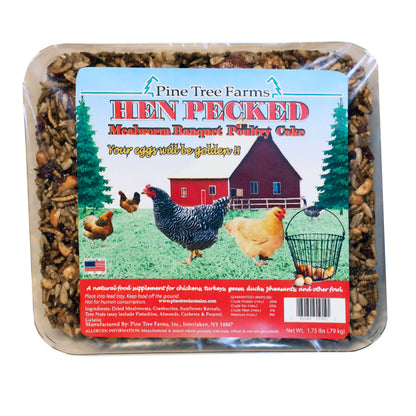 The hen pecked mealworm cake in a tray package