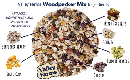 Valley Farms Woodpecker Mix Wild Bird Food with Sunflower Hearts!